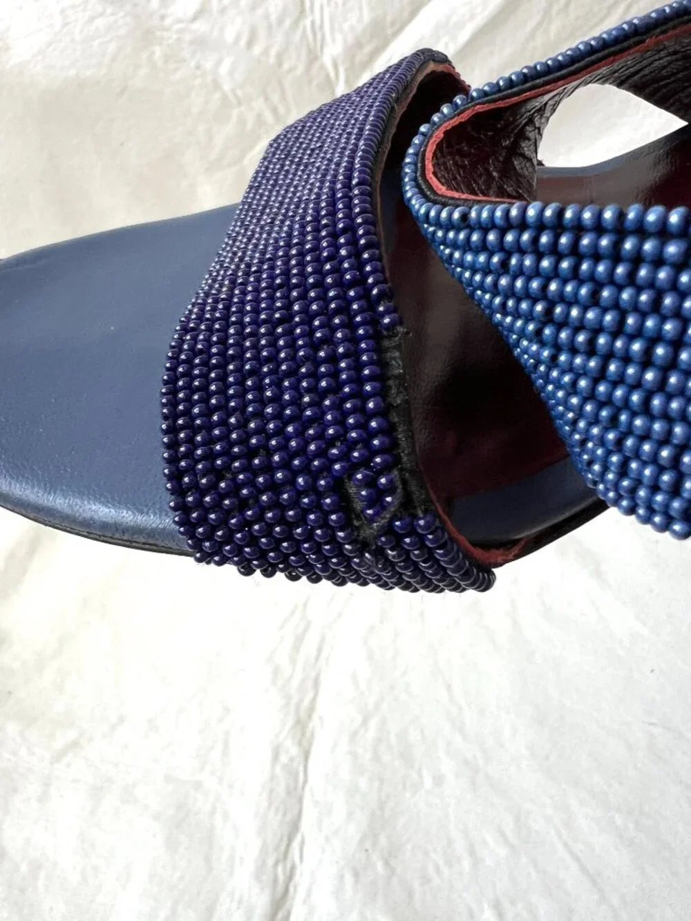 Staud high heel sandals size 39 9 Sonny beaded blue leather slip on strappy